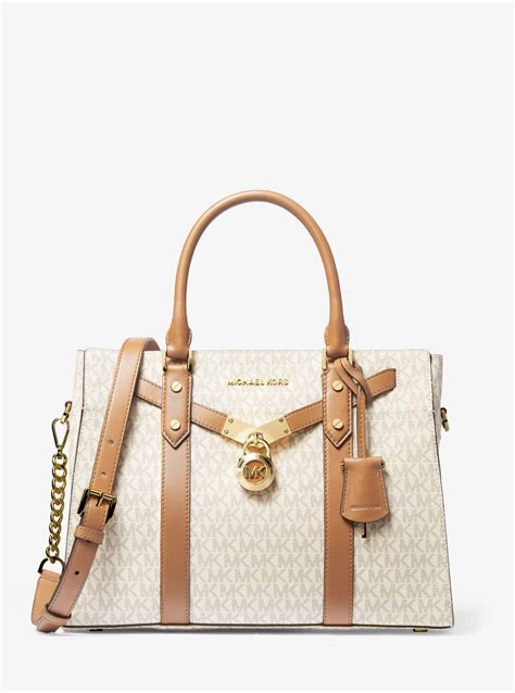 michael kors ns large hamilton|Nouveau Hamilton Large Logo and Leather Satchel.